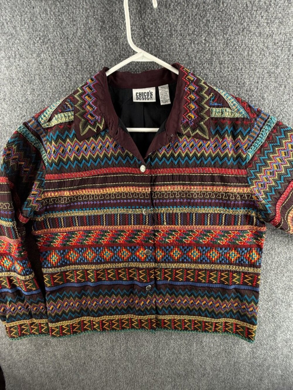 VTG Chicos Design Women Jacket Size 2 Boho Art Bohemian Colorful 90s Lightweight